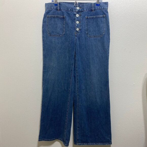 Lauren Jean Co. Ralph Lauren Button Fly
Wide Leg Jeans Size 12 - Picture 1 of 10